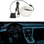 EL Wire Interior Car LED Strip Lights, LEDCARE 16.5FT USB Neon Glowing Strobing Electroluminescent Wire Strip with 6mm Sewing Edge, Ambient Lighting Kits for Car Inside Decoration (Ice Blue)