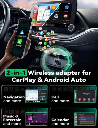 Wireless Carplay & Android Auto Adapter, Metal Design Mini & Stable 2-in-1 Dongle, Convert Vehicle's Wired CarPlay/Android Auto to Wireless, for iOS 10+/Android 11+ & Cars from 2016 - Image 4