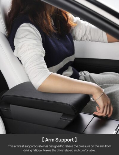 TPARTS Leather Armrest Support Cushion for All Tesla Model 3/Y/X/S Tesla Armrest Decor Interior Accessories Memory Foam Console Pillow Elbow Rest Cover Pad (Black) - Image 2