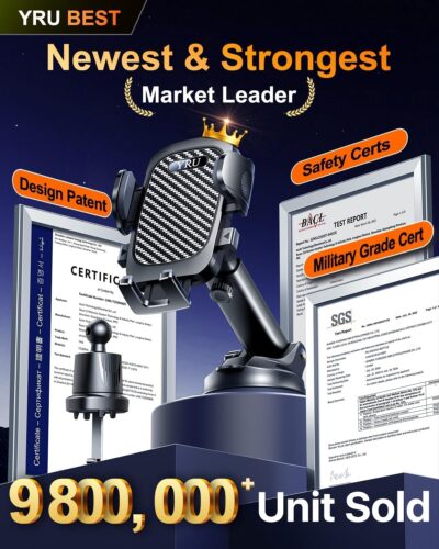 YRU True Military-Grade [360° Rotation Suction] 2026 Ultimate Car Phone Holder Mount 【90+LBS Safest Strongest & Patent Certs】 Dash Windshield Vent for iPhone 17 16 Pro Max Samsung Camera,Gloss Black - Image 3