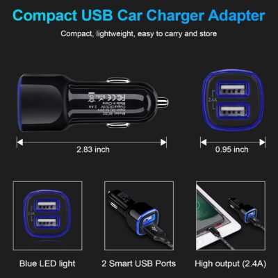 Car Charger iPhone, 5Pack 2.4A 12V USB Adapter Car Cigarette Lighter USB Charger Car Plug for iPhone 17 16e 16 15 14 13 12 11 SE XR XS X 8 7 6,Samsung Galaxy S25 S24 S23 S22 S21 S10 S9,Android,Kindle - Image 5