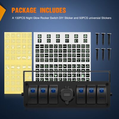 Nilight 6 Gang Rocker Switch Box 12V SPST ON Off Switch QC 3.0 USB Charger Voltmeter Waterproof Aluminum Rocker Switch Panel Night Glow Stickers for Boats Cars RVs Trucks, 2 Years Warranty,Blue - Image 9