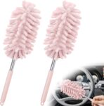 2 PCS Car Interior Duster with Extension Pole, Microfiber Car Duster with Bendable Head, Car Accessories Dusters Exterior&Interior Scratch Free, for Cleaning of Vehicle Details, Offices, Windows(Pink)