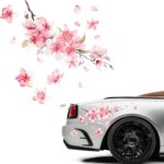 Cherry Blossom Car Sticker Decal, Automotive Vinyl Pink Flower Scratch Cover Decor Sticker, Waterproof Sakura Decals for Car Motorcycle Home Decor, Universal Car Accessories (Style 2)