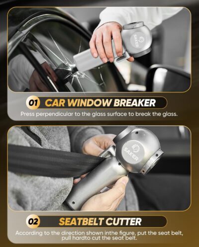 Saker Car Vacuum Portable 6-in-1 Handheld Cordless Vacuums, 20000PA Suction, 7800mAh Blower, Window Breaker, Seatbelt Cutter for Car, Home & Office Cleaning SW102 Silver - Image 3