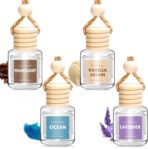 AROIC 4 Pack Car Air Freshener, Wooden Lid Essential Oil Car Diffuser, Natural Long Lasting Scent for Auto Interior, Mothers Day Gifts for Mom/Women (Mahogany/Lavender/Ocean/Vanilla Cream)