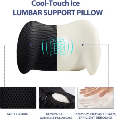 Lumbar Support Pillow for Office Chair, Car Lumbar Pillow Lower Back Pain Relief, Memory Foam Back Cushion with 4D Mesh Cover and Adjustable Straps, Ergonomic Chair Back Pillow for Car,Bed, Gaming - Image 7
