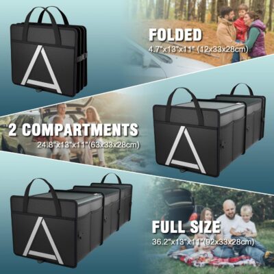 K KNODEL Sturdy Car Trunk Organizer with Premium Insulation Cooler Bag, 3 Compartments Heavy Duty Collapsible for Car, SUV, Truck, or Van (Large, Black) - Image 3