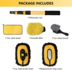 Car Wash Brush with Long Handle, 15°Curved Car Cleaning Brush with Replaceable Head Cover, Truck Washing Brushwith Telescopic Handle Wash Mop Kit 5PCS - Image 5