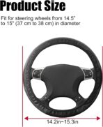 Amiss Car Steering Wheel Cover, 14.5"-15" Comfortable Anti-Slip Safety Protection Design, Microfiber PU Leather Steering Wheel Cover, Universal Fit for 95% Cars, Car Interior Accessories (Black) - Image 2