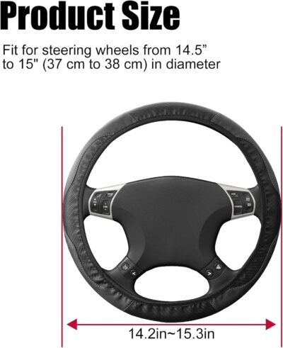 Amiss Car Steering Wheel Cover, 14.5"-15" Comfortable Anti-Slip Safety Protection Design, Microfiber PU Leather Steering Wheel Cover, Universal Fit for 95% Cars, Car Interior Accessories (Black) - Image 2
