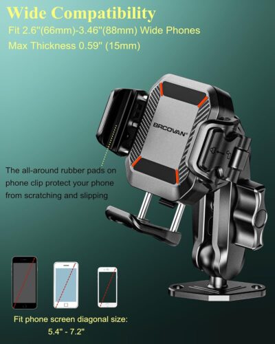 BRCOVAN Anti-Theft Phone Mount Holder with Vibration Dampener [Camera Friendly] [1s Lock & Release], with Aluminum Diamond Base & Medium Arm for Car Boat Truck Motorcycle UTV ATV Fit 5.4-7.2'' Phone - Image 7