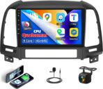 4GB+64GB, 8 Core Qualcomm Car Stereo Radio for Hyundai Santa Fe 2006-2012 Android 13 Wireless CarPlay Android Auto 9 Inch IPS Touchscreen GPS Navigation Bluetooth 5.1 DSP WiFi AHD Backup Camera SWC