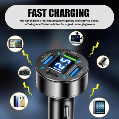 4 Ports Car Charger Adapter,12V/24V Car Cigarette Lighter USB Charger Including 3.1A/PD/Super Fast Charging Ports,Upgraded Cars Phone Chargers with LED Voltage Display & Soft Light - Image 4