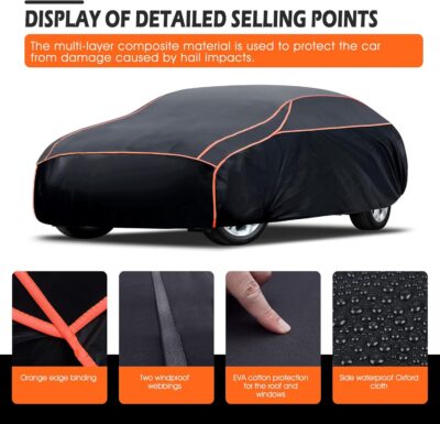 Hail Protector Car Cover, Waterproof Thickened Car EVA Hail Protector Size A3 Fit for Toyota Camry, Honda Accord, Ford Mustang, Chevy Camaro/Malibu,Kia Optima/K5 (187-198 inch) - Image 2