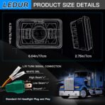 LEDUR 4x6 LED Headlights DOT Approved 4PCS Angel Eye Halo Turn Signal DRL Hi/Lo Sealed Beam Rectangle Headlight Replace H4651 H4652 H4656 H4666 H6545 for Kenworth T800 W900 Peterbilt 378 379 Truck Van - Image 5