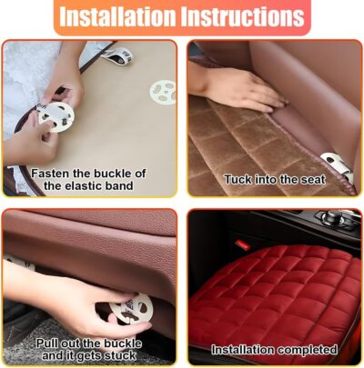 Car Seat Cushion, Universal Soft Plush Auto Seats Cover with Storage Pocket, Warm Seat Protector Pad with Non-Slip Bottom, Car Interior Essentials for Most Cars, Office, Home, Chair (Red) - Image 5