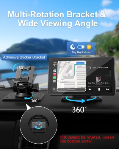 Carplay Screen for Car, Upgrade 7" HD Wireless Apple Carplay & Android Auto Touchscreen- Car Play Screen Stereo with Backup Camera, Mirror Link/Voice Control/Music Play/GPS Navigation -for All Vehicle - Image 8