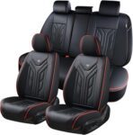 Coverado Seat Covers, Car Seat Covers Full Set, Leather Seat Covers for Cars, Automotive Seat Covers Car Seat Protector Car Accessories Fit for Most Sedans SUV Pick-up Truck(Black&Red)