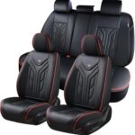 Coverado Seat Covers, Car Seat Covers Full Set, Leather Seat Covers for Cars, Automotive Seat Covers Car Seat Protector Car Accessories Fit for Most Sedans SUV Pick-up Truck(Black&Red)