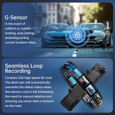 4K Rear View Mirror Camera, 12'' Mirror Dash Cam, 4K/2.5K Backup Camera for Car, WiFi/GPS Dash Cam Front and Rear with 32GB Card, APP, Voice Control, WDR Night Vision, Reverse Assist (Black) - Image 8