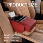 HZEL Car Center Console Cover, Leather Vehicle Armrest Cushion with Storage Bags, Cup Holder ＆ Tissue Box, Waterproof Auto Interior Arm Rest Seat Box Pad, Universal Fit (Wine Red) - Image 2