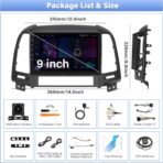 4GB+64GB, 8 Core Qualcomm Car Stereo Radio for Hyundai Santa Fe 2006-2012 Android 13 Wireless CarPlay Android Auto 9 Inch IPS Touchscreen GPS Navigation Bluetooth 5.1 DSP WiFi AHD Backup Camera SWC - Image 9