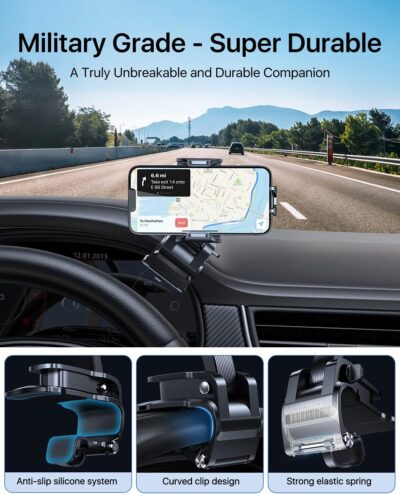 andobil Universal Car Phone Clip Holder [Military Sturdy, Firmly Grip & Never Slip] Ultra Stable Dashboard Cell Phone Mount for Car Dash Fits All iPhone 16 15 14 13 12 Pro Max Android Samsung GPS - Image 3
