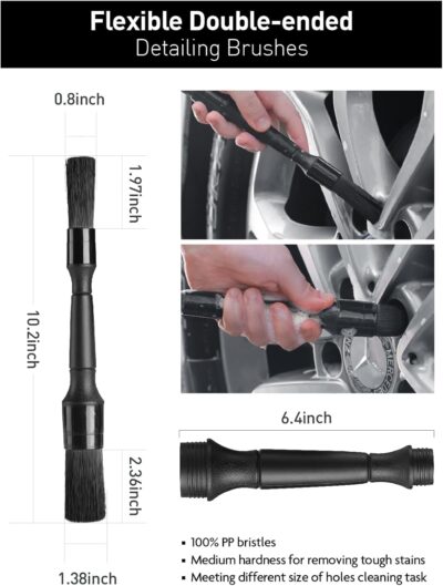 Fantasticlean 6PCS Car Wheel Cleaning Pro Kit, Tire Brush, Soft-bristled Rim Brush, Microfiber Bendable Brush, Double-Ended Detailing Brush, and Detailing Pads, Scratch-Free & Multipurpose - Image 5