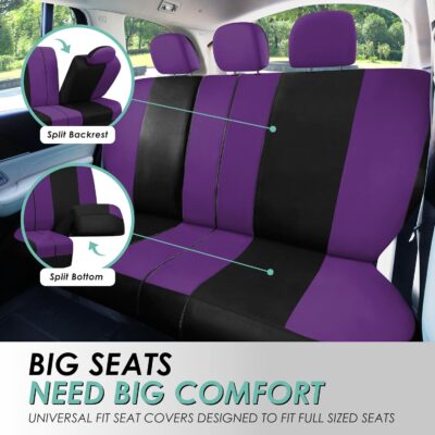FH Group Light & Breezy Cloth Full Set Car Seat Covers (Purple/Black) Combo Set: Steering Wheel Cover, Seat Belt Pads and Black Vinyl Floor Mats – Universal Fit for Cars Trucks & SUVs - Image 4