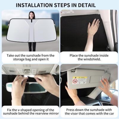 Windshield Sun Shade, car Front Windshield Sunshade with Mirror V-Cut, Foldable Front Car Sun Shield, Automotive Interior Sun Protection Fits Passenger Car, Sedans, SUV (Dazzling Laser) - Image 5