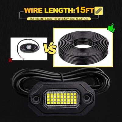 White Rock Lights，Aluminum Housing, Waterproof IP68,6500K Pure White Super Bright Underglow, Rock Lights for Trucks, UTV, ATV, SUV, Boats,Each Rock Light Comes with a 15-Foot Extension Cord (8 Pods) - Image 6