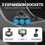 YANTU Cigarette Lighter Adapter & Splitter with 150W 3-Sockets & LED Ambient Lighting, Dual USB Fast Charging Car Outlet 12V, Car Cigarette Lighter Socket Plug Extension for Vehicles - Image 3