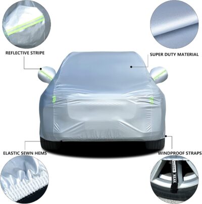 Tecoom Light Shell Breathable Material Classic Zipper Design Waterproof UV-Proof Windproof Car Cover for All Weather Outdoor Fit 170-190 inches SUV Fit for Tesla Model Y Toyota RAV4 Nissan Rogue etc - Image 7