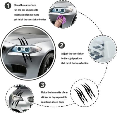 2PCS Claw Mark Decals for Cars,Headlight Car Sticker,Stripes Scratch Decal Vinyl for Sports Cars SUV Pickup Truck Window Motorcycles ect (Black) - Image 3