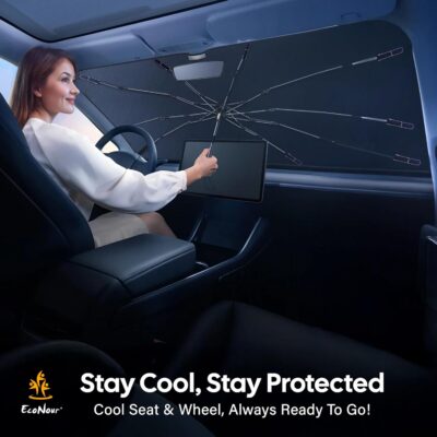 EcoNour Umbrella Windshield Sun Shade for Car | Foldable Umbrella Sun Shield | UV & Heat Protection for Front Window Shade with Storage Pouch | Fits Coupe, Sedan & Hatchbacks | Small 52"x31" - Image 4