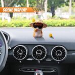 ZIMISI Cute Orange Cat Car Dashboard Decorations, Mini Animal Rear View Mirror Accessories with Kawaii Chicken, Cat Figurines Car Decorations, Cute Automotive Interior Accessories (Straw Hat) - Image 3