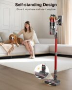 Cordless Vacuum Cleaner, 650W/55KPa 70Mins Vacuum Cleaners for Home, Self-Standing Stick Vacuum with Anti-Tangle Brush & OLED Touch Screen, Vacuum Cleaner for Hardwood Floors,Carpet,Pet Hair,Car (Red) - Image 4