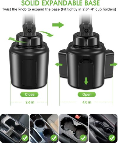 2025 Upgraded Cup Phone Holder for Car, Universal No Shaking Cup Holder Phone Mount with Expandable Base for Car Truck, Adjustable Holders,Compatible with iPhone Samsung All Phones: 1 Pack - Image 5