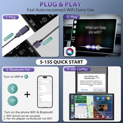 Wireless Carplay Adapter, 2025 Upgrade Converts Wired to Wireless Adapter for iPhone, Auto Connect Dongle for Apple Car Play, Bluetooth No Delay Control for Cars from 2016 and iOS 10+, Black - Image 6