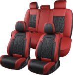 MINGBRON Leather Car Seat Covers,Car Seat Protector Waterproof,Seat Covers Full Set, Car Seat Protectors 5 Seats,Automotive Seat Covers Fit Most Cars Wine Red