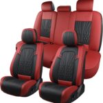 MINGBRON Leather Car Seat Covers,Car Seat Protector Waterproof,Seat Covers Full Set, Car Seat Protectors 5 Seats,Automotive Seat Covers Fit Most Cars Wine Red