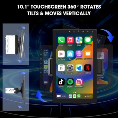 10.1 Inch Rotatable Carplay Screen for Car and Android Auto,Single Din Car Stereo with 720P Backup Camera,Touch Screen GPS Navigation,Bluetooth,Voice Control - Image 5