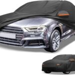 All-Weather Waterproof Car Cover - UV-Resistant Outdoor Full Exterior Protection for Audi A3 Sedan 2013-2025 210D-PU Black with Right Side Zipper
