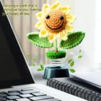 Levvohd Sunflower Car Accessories Dashboard Decorations, Crochet Smiley Shaking Sun Flowers Bobblehead Cars Decor for Women, for Cute Girl Interior Desk Ornaments Gifts (H 5.2 in) - Image 5