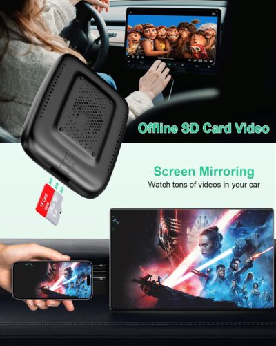 5-in-1 Wireless Android Auto & Carplay Adapter, Wireless CarPlay Adapter Support Netflix/YouTube/TF, USB-A/USB-C Cables, Convert Wired to Wireles Apple Dongle, Magic Video Box Car Play for iPhone - Image 5