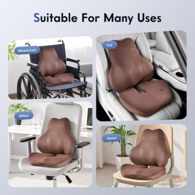 Coverado Memory Foam Car Seat Cushion and Lumbar Support Pillow for Car, Ergonomic Office Chair Cushion for Lower Back Pain Relief, Breathable & Non-Slip for Car, Home, and Office Use, Coffee - Image 5
