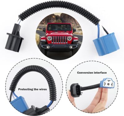 2PCS 7 Inch LED Headlight Connector Pigtail,H13 to H4 Adapter Headlight Socket,Heat Resistant Headlight Wiring Harness Compatible with Jeep Wrangler JK TJ Car Accessories - Image 4