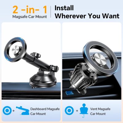 Coolpow for MagSafe Car Mount【Windshield+Vent+Dash】Magnetic Phone Holder for Car Phone Holder Mount Cell Phone Holders for Your Car Accessories Suction Phone Mount for Car Truck Stand for iPhone 17 16 - Image 2