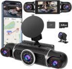 360° Dash Cam Front and Rear View 4 Channel Dash Camera FHD 2K+1080Px3 for Car, Inside/Back 170°+2x150°+170° Wide Angle, 8 IR Lamps Night Vision,WiFi,GPS, APP,G-Sensor with 64GB Card,24/7 Parking Mode